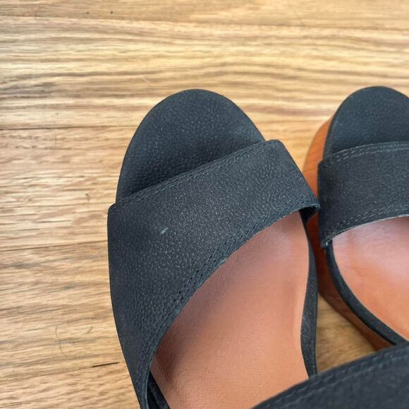 Lucky Brand Women's Latella Platform Wood Wedge Sandals Black Slingback Size 10 - Picture 7 of 7